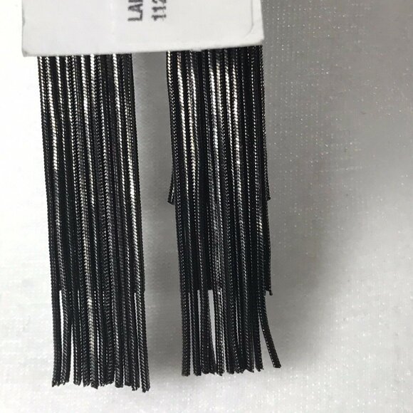 Soo Inh Kim Laine Pierced Post Earrings Black Chain Tassel Fringe Rhinestone - Picture 6 of 7